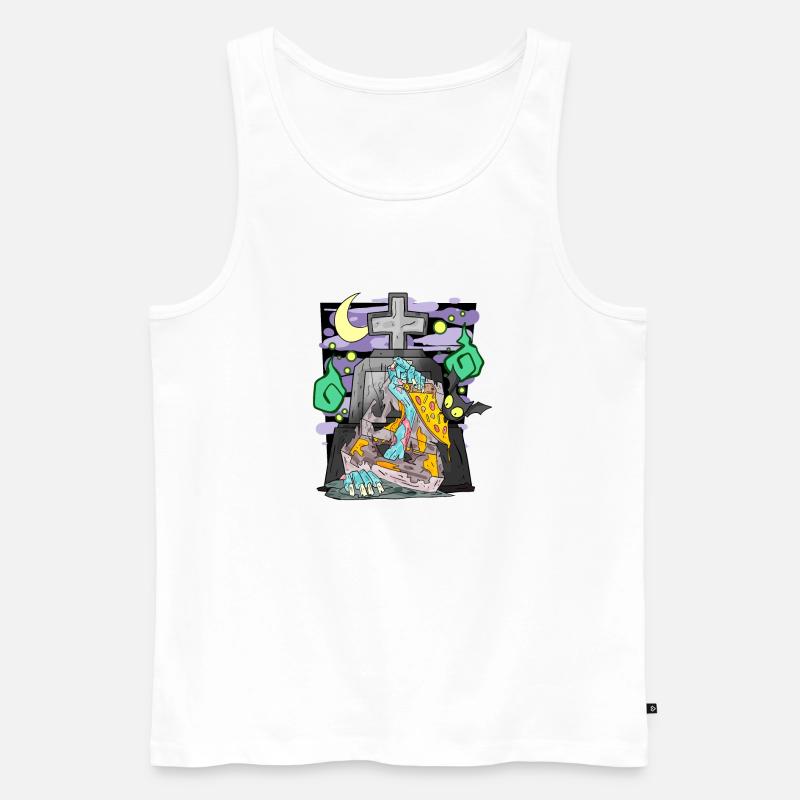 Zombie Grabstein Pizza lustig - Männer Premium Bio Tank Top - Weiß