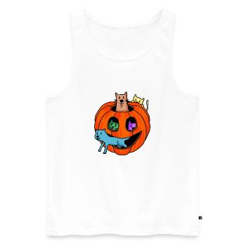 Halloween Kürbis mit Katzen - Männer Premium Bio Tank Top - Weiß - Vorne - AI Model Male 178 light (178cm)