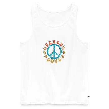 Peace & Love - Hippie Friedenszeichen mit Blumen - Männer Premium Bio Tank Top - Weiß - Vorne - Michal (187cm)