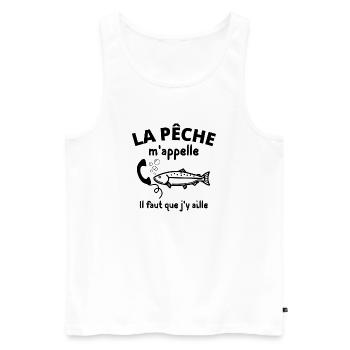pêche, pêcheur, fan de pêche - Débardeur bio Premium Homme - blanc - Devant - Michal (187cm)