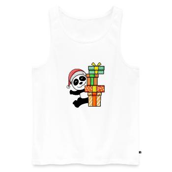Panda de Noël avec cadeaux - Débardeur bio Premium Homme - blanc - Devant - AI Model Male 178 light (178cm)