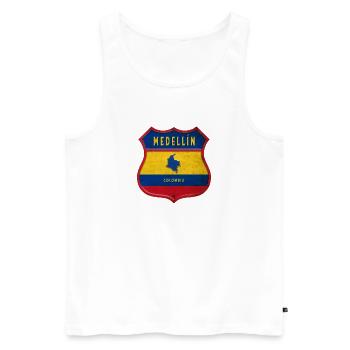 Design des armoiries de Medellín, en Colombie - Débardeur bio Premium Homme - blanc - Devant - AI Model Male 178 light (178cm)