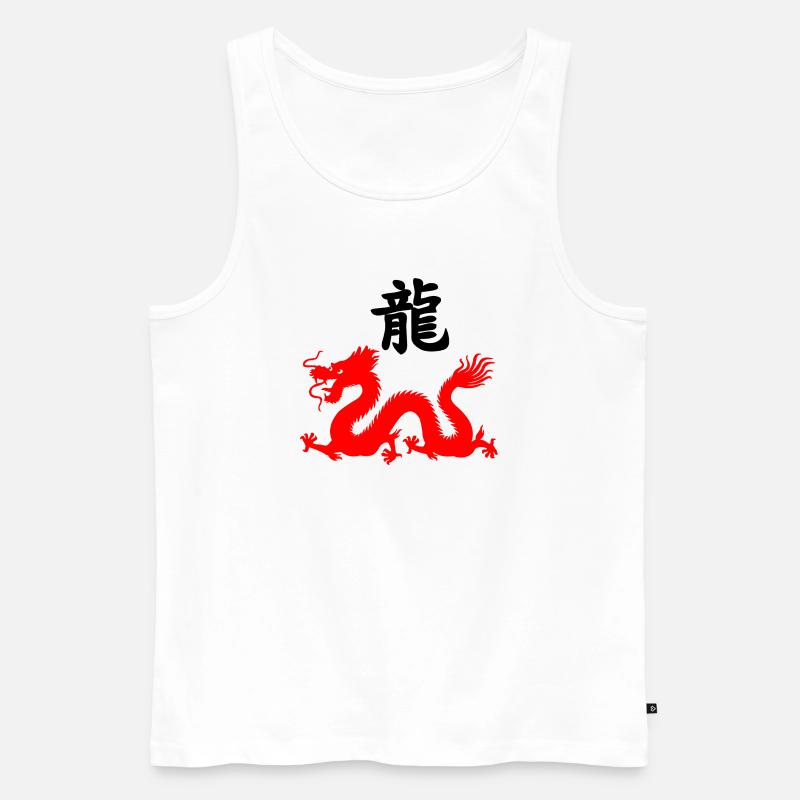 Chinese script with red dragon image - Men's Premium Organic Tank Top - white