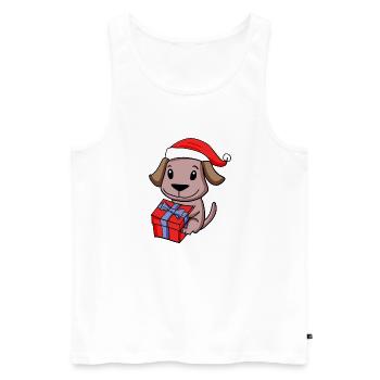 Bébé chien de Noël avec cadeau - Débardeur bio Premium Homme - blanc - Devant - AI Model Male 178 light (178cm)