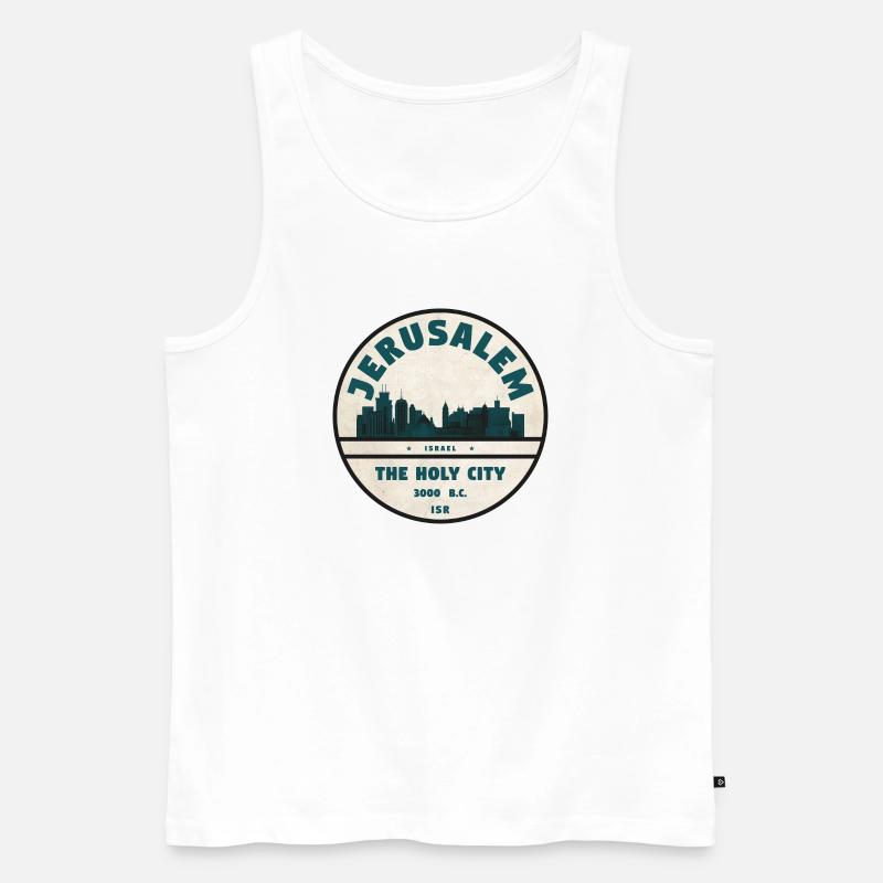 Jerusalem Skyline Retro Abzeichen - Männer Premium Bio Tank Top - Weiß