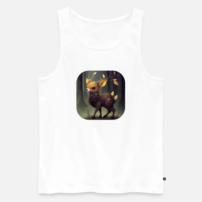 Süßes goldenes Rehkitz im dunklen Wald - Männer Premium Bio Tank Top - Weiß