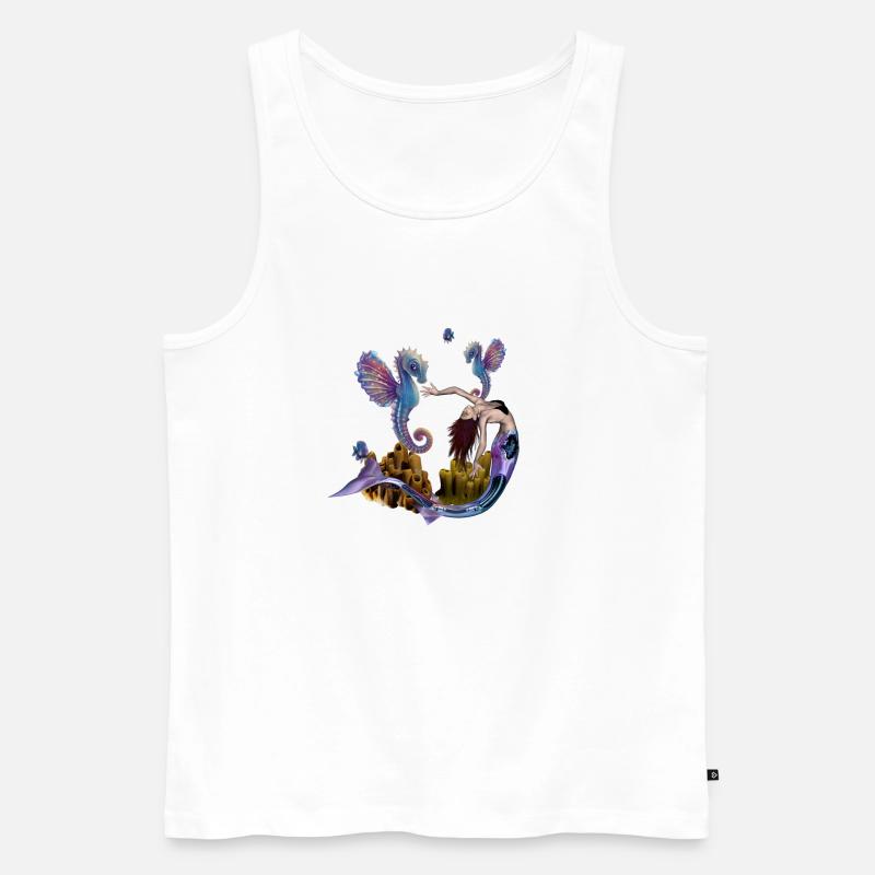 Wunderbare Meerjungfrau mit Seepferdchen - Männer Premium Bio Tank Top - Weiß