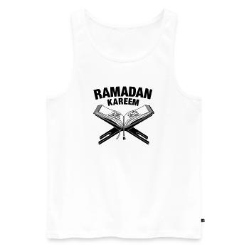 Koran mit dem Text "Ramadan" darüber - Männer Premium Bio Tank Top - Weiß - Vorne - AI Model Male 178 light (178cm)