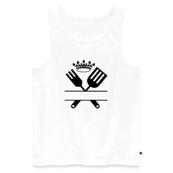 Monogramme de couverts de barbecue avec couronne - Débardeur bio Premium Homme - blanc - Devant - AI Model Male 178 light (178cm)
