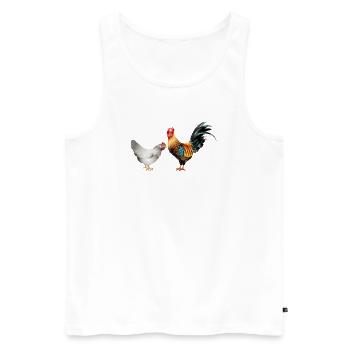 Coq coloré majestueux avec une poule - Débardeur bio Premium Homme - blanc - Devant - Michal (187cm)