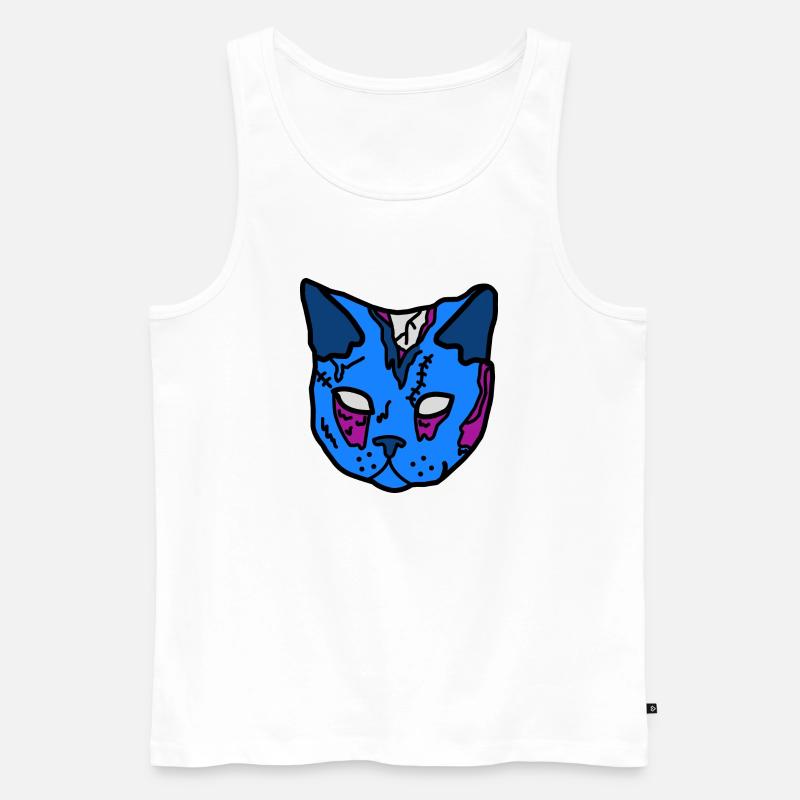 Blauer Katzenmaske Patchwork - Männer Premium Bio Tank Top - Weiß