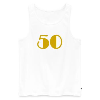 50. 50 ANS. 50e ANNIVERSAIRE. ANNIVERSAIRE 50 ANS. - Débardeur bio Premium Homme - blanc - Devant - Michal (187cm)