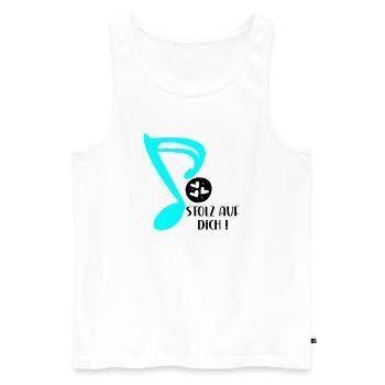STOLZ AUF MUSIKERIN - MUSIKNOTE MUSIKINSTRUMENTE - Männer Premium Bio Tank Top - Weiß - Vorne - Michal (187cm)