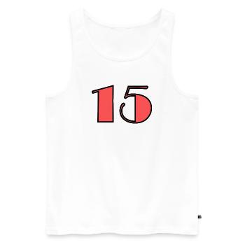 15. 15 JAHRE. 15-jähriges Jubiläum. GEBURTSTAG 15 JAHRE. - Männer Premium Bio Tank Top - Weiß - Vorne - Michal (187cm)
