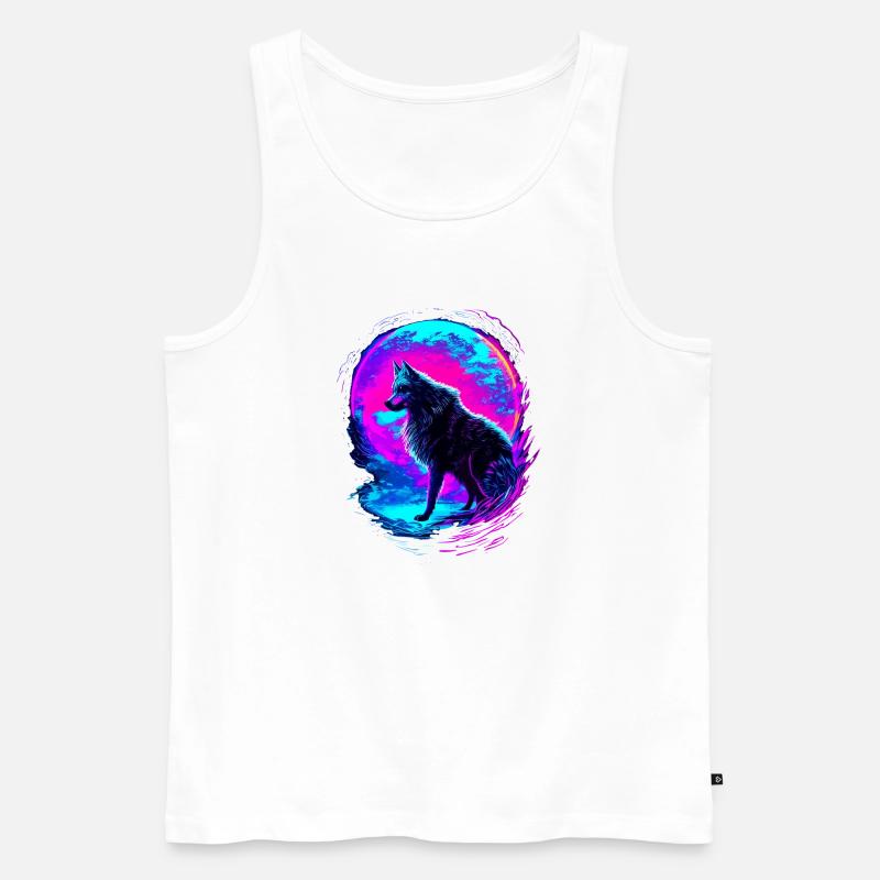 Wolf Neon Moon Synthwave - Männer Premium Bio Tank Top - Weiß