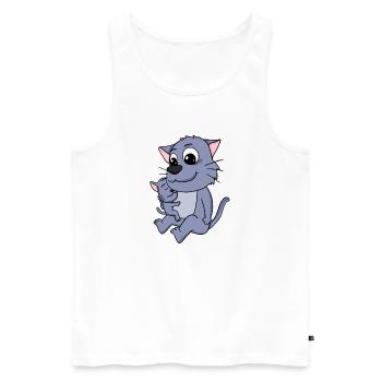 Famille de chats - Chat avec bébé - Débardeur bio Premium Homme - blanc - Devant - AI Model Male 178 light (178cm)