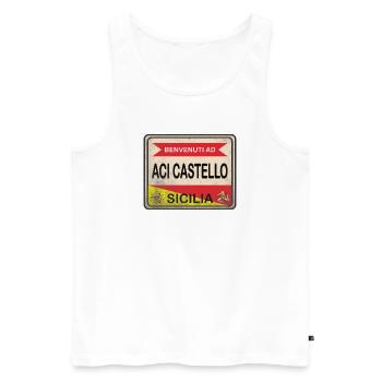 t-shirt Aci Castello signe de bienvenue - Débardeur bio Premium Homme - blanc - Devant - Michal (187cm)