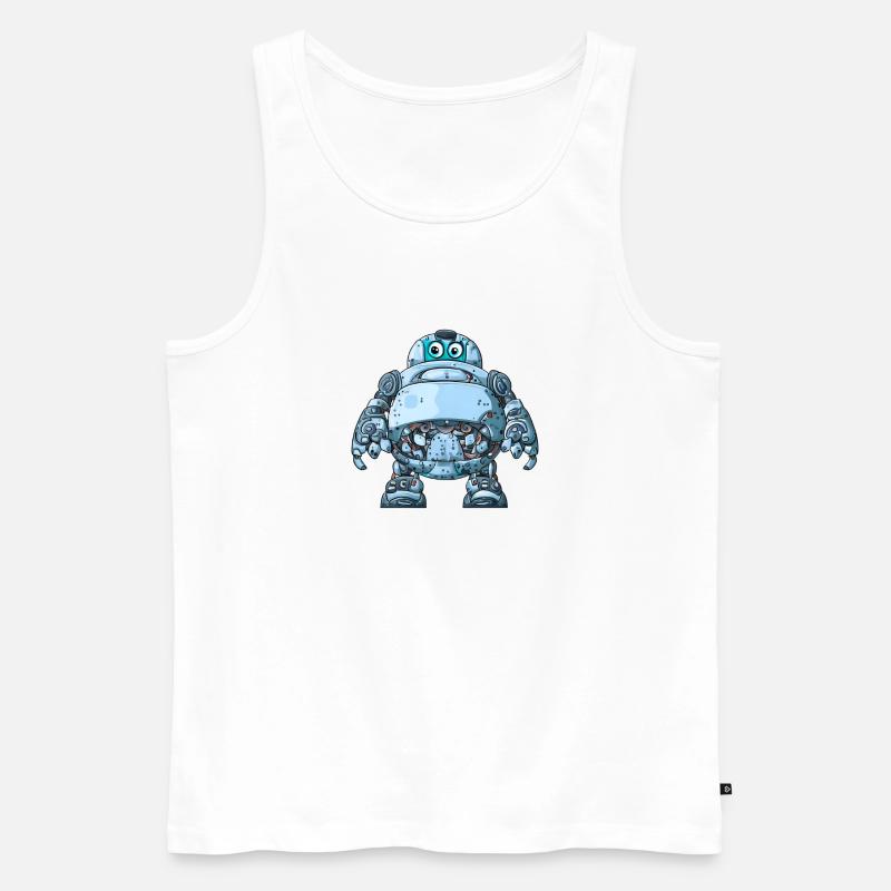 Blauer Cartoon-Roboter mit Helm - Männer Premium Bio Tank Top - Weiß