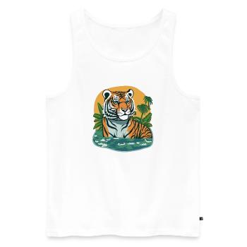 Jungle imprimée tigre - Débardeur bio Premium Homme - blanc - Devant - AI Model Male 178 light (178cm)