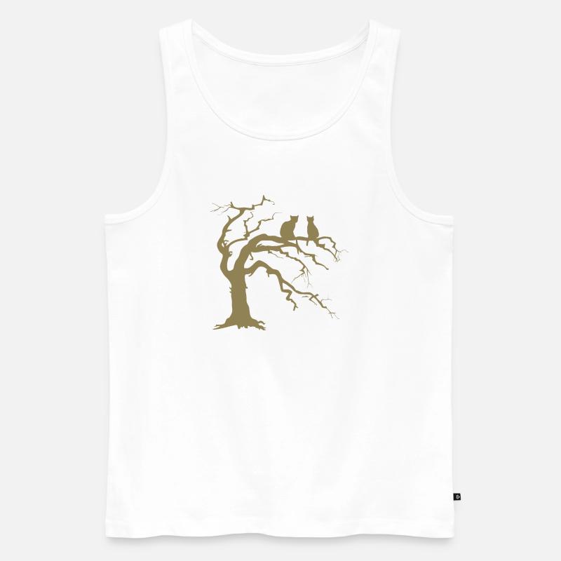Toter baum mit 2 Katzen Silhouette - Männer Premium Bio Tank Top - Weiß