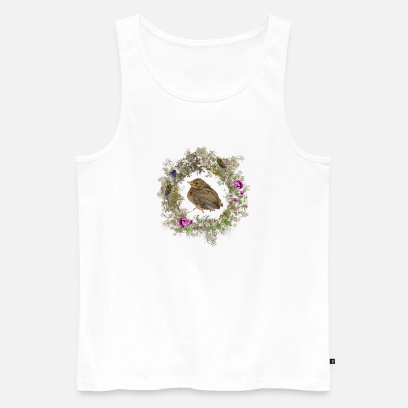 Rotkehlchen mit zarten Blüten und Bläulingen - Männer Premium Bio Tank Top - Weiß