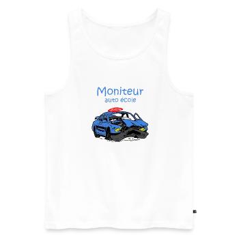 Moniteur auto-école - Débardeur bio Premium Homme - blanc - Devant - AI Model Male 178 light (178cm)