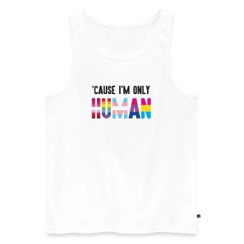 Mois de la fierté LGBT - Parce que je ne suis qu’un être humain - Débardeur bio Premium Homme - blanc - Devant - Michal (187cm)