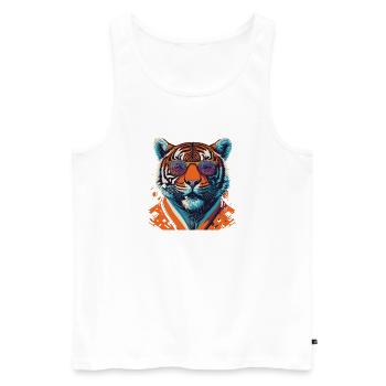 Wild und furchtlos: Retro Tiger T-Shirt - Männer Premium Bio Tank Top - Weiß - Vorne - Michal (187cm)