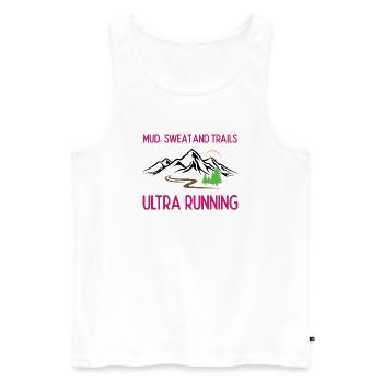 Ultra Running - Boue, sueur et sentiers - Débardeur bio Premium Homme - blanc - Devant - Michal (187cm)