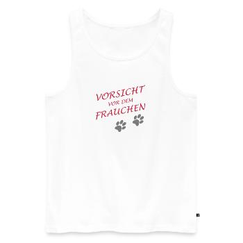 Vorsicht vor dem Frauchen - Hund, Gassi, Backprint - Männer Premium Bio Tank Top - Weiß - Vorne - AI Model Male 178 light (178cm)