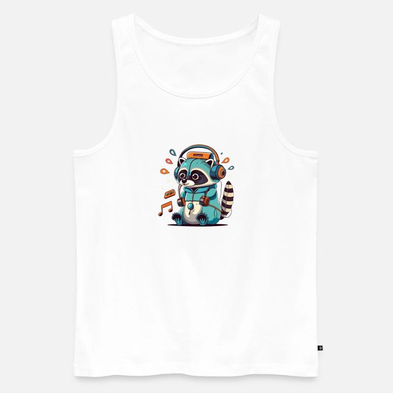 Waschbär DJ Kapuzenpullover in Aqua Neon - Männer Premium Bio Tank Top - Weiß