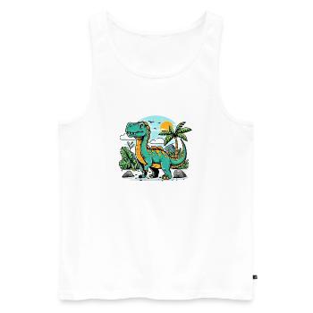 Cartoon Dinosaur with Jungle Sunset - Men's Premium Organic Tank Top - white - Front - Michal (187cm)