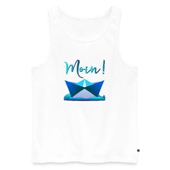 PAPER BOATING - MOIN WELCOME NORTHERN GERMANY - Men's Premium Organic Tank Top - white - Front - Michal (187cm)