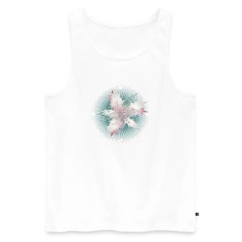 Branche de houx en blanc, argent, vert et rose sombre - Débardeur bio Premium Homme - blanc - Devant - Michal (187cm)