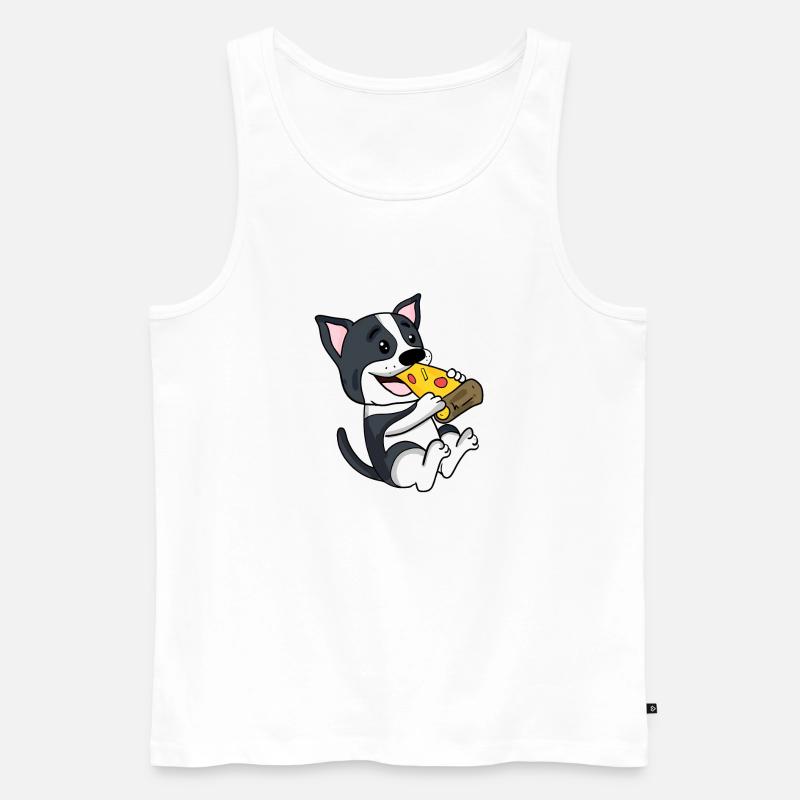 Boston Terrier Hund Pizza - Männer Premium Bio Tank Top - Weiß
