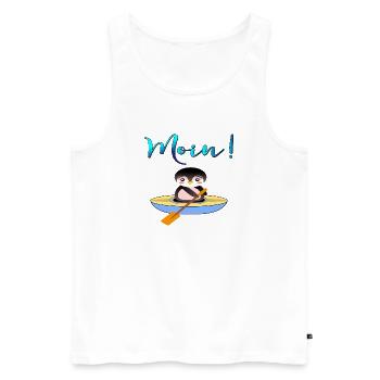 Norddeutsche Begrüßung - Schriftzug Moin - Pinguin - Männer Premium Bio Tank Top - Weiß - Vorne - Michal (187cm)