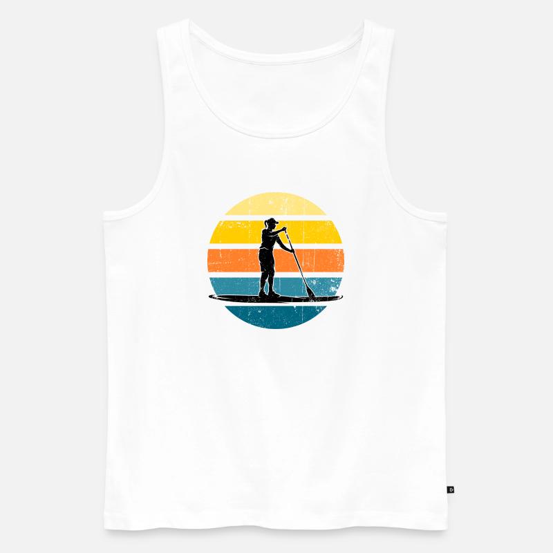Sunset Paddleboard Silhouette - Männer Premium Bio Tank Top - Weiß