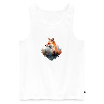 Renard géométrique avec forêt à l’aspect triangulaire - Débardeur bio Premium Homme - blanc - Devant - Michal (187cm)