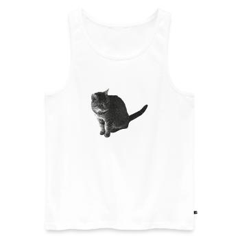 Katze sitzend, schwarz-weiß, tabby Motive - Männer Premium Bio Tank Top - Weiß - Vorne - AI Model Male 178 light (178cm)