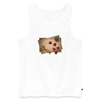 Post Card: Secrets will be released - Men's Premium Organic Tank Top - white - Front - AI Model Male 178 light (178cm)