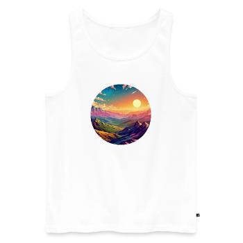 Landschaft farbenfroh episch Sonnenuntergang Comic - Männer Premium Bio Tank Top - Weiß - Vorne - Michal (187cm)