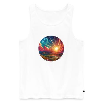Landschaft farbenfroh episch Berge Wolken Comic - Männer Premium Bio Tank Top - Weiß - Vorne - Michal (187cm)