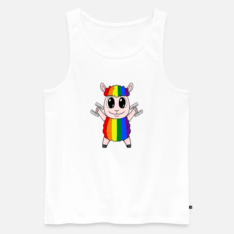 Regenbogen Schaf mit Hanteln - Männer Premium Bio Tank Top - Weiß