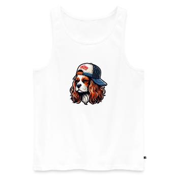 Cavalier King Charles chien avec une casquette - Débardeur bio Premium Homme - blanc - Devant - Michal (187cm)