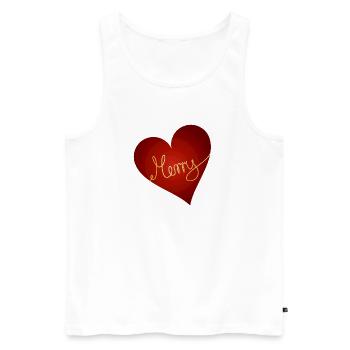 bright red heart with gold-coloured inscription - Men's Premium Organic Tank Top - white - Front - AI Model Male 178 light (178cm)