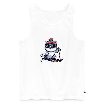 British Shorthair Katze beim Skifahren Winter - Männer Premium Bio Tank Top - Weiß - Vorne - AI Model Male 178 light (178cm)