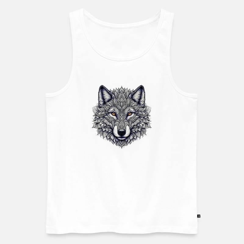 Wolf mit Mandalas verziert - Männer Premium Bio Tank Top - Weiß