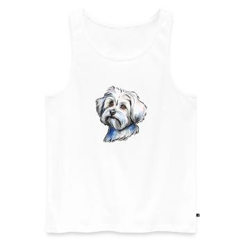 Portrait de bichon maltais - Débardeur bio Premium Homme - blanc - Devant - Michal (187cm)