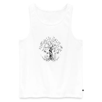 Dessin arbre de vie, lapins, papillons - Débardeur bio Premium Homme - blanc - Devant - Michal (187cm)