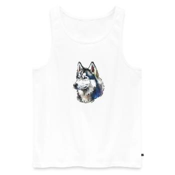 Sibirischer Husky Portrait - Männer Premium Bio Tank Top - Weiß - Vorne - Michal (187cm)